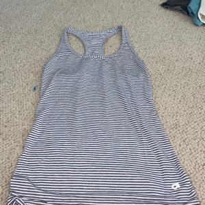Gray and white striped razorback workout tank